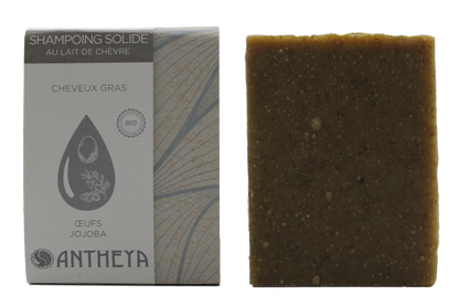 Antheya -- Shampoing solide lait de chèvre/citron/aloe vera - cheveux gras (bande papier) - 100 g